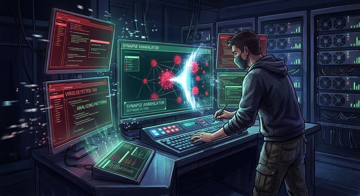Symbolische Darstellung von Computersicherheit mit Schutzschild vor Bildschirm